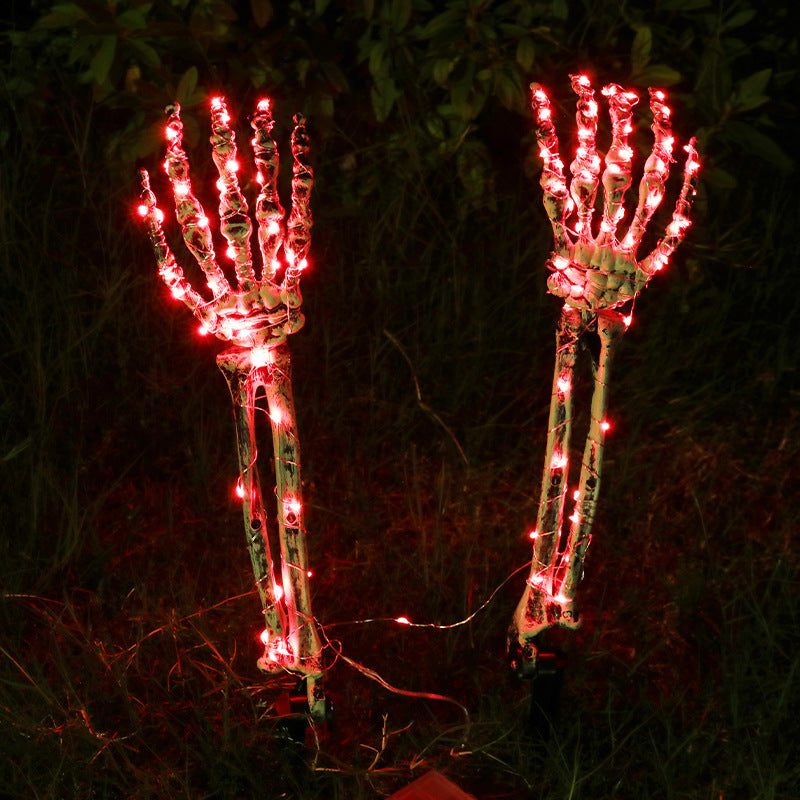 Halloween Dekorative Skelett Hand Halloween Garten Dekoration Requisiten LED Licht emittierendes Geist Hands chädel Handstecker Licht