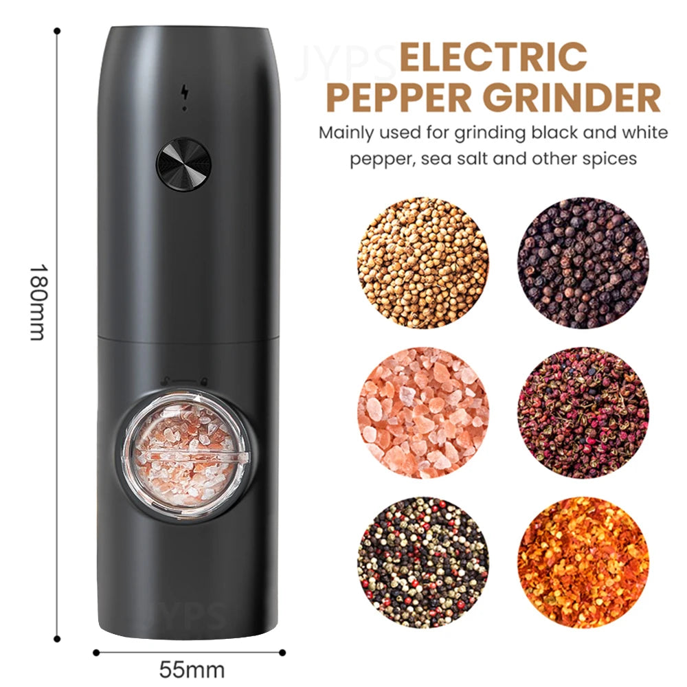 Automatic Pepper Grinder Salt and Pepper Grinder USB Rechargeable Adjustable Coarseness Spice Mill with LED Light Kitchen Tool