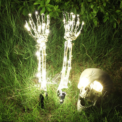 Halloween Dekorative Skelett Hand Halloween Garten Dekoration Requisiten LED Licht emittierendes Geist Hands chädel Handstecker Licht