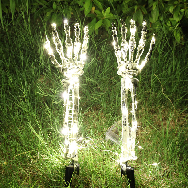 Halloween Dekorative Skelett Hand Halloween Garten Dekoration Requisiten LED Licht emittierendes Geist Hands chädel Handstecker Licht