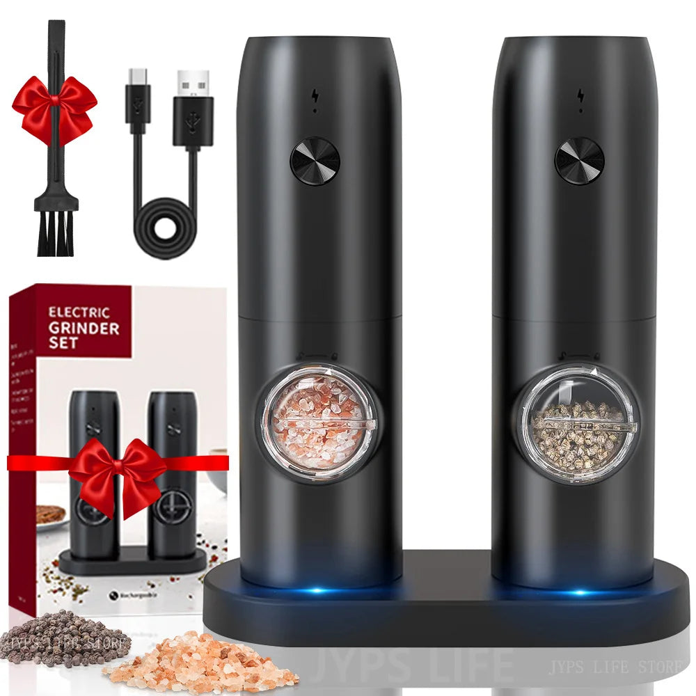 Automatic Pepper Grinder Salt and Pepper Grinder USB Rechargeable Adjustable Coarseness Spice Mill with LED Light Kitchen Tool