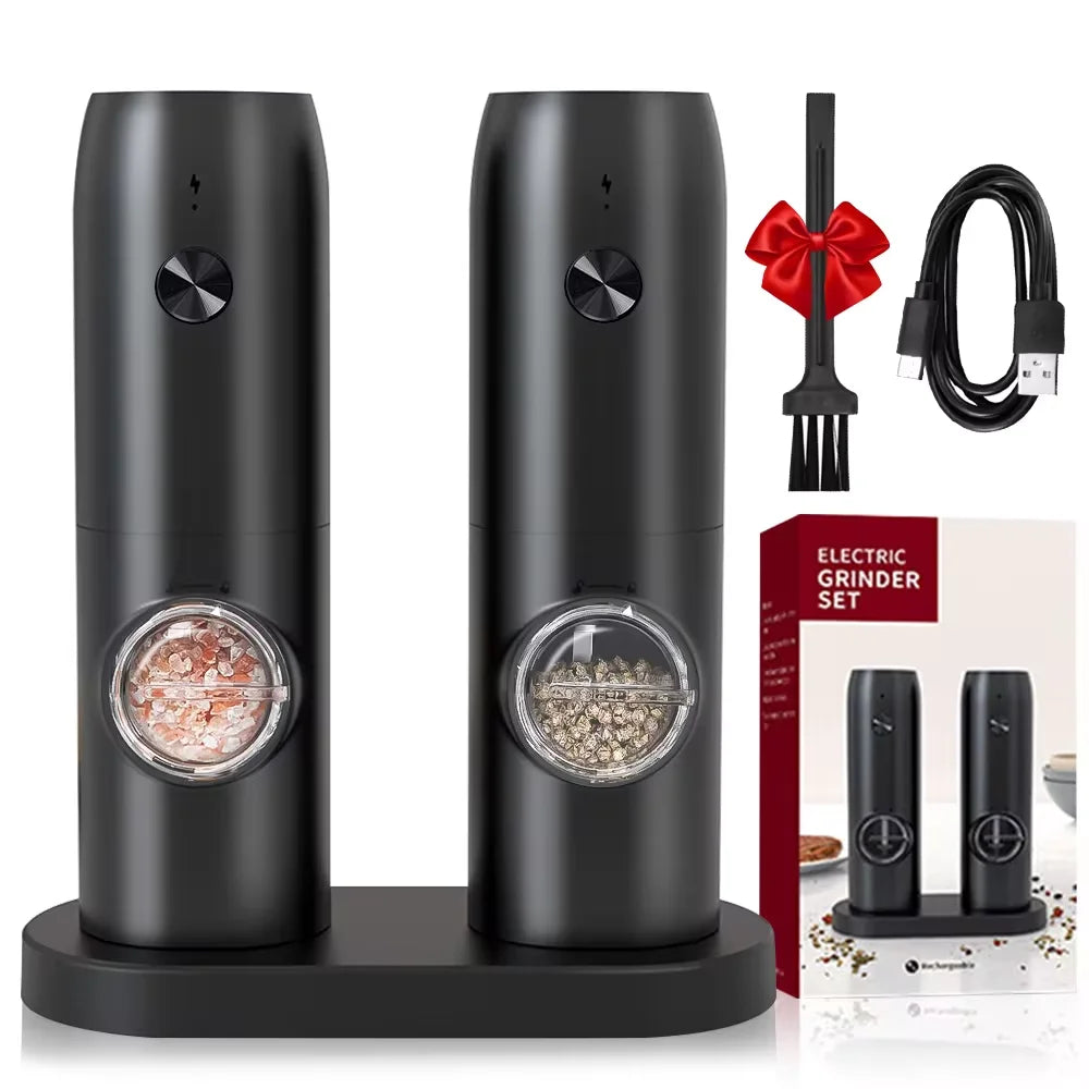 Automatic Pepper Grinder Salt and Pepper Grinder USB Rechargeable Adjustable Coarseness Spice Mill with LED Light Kitchen Tool