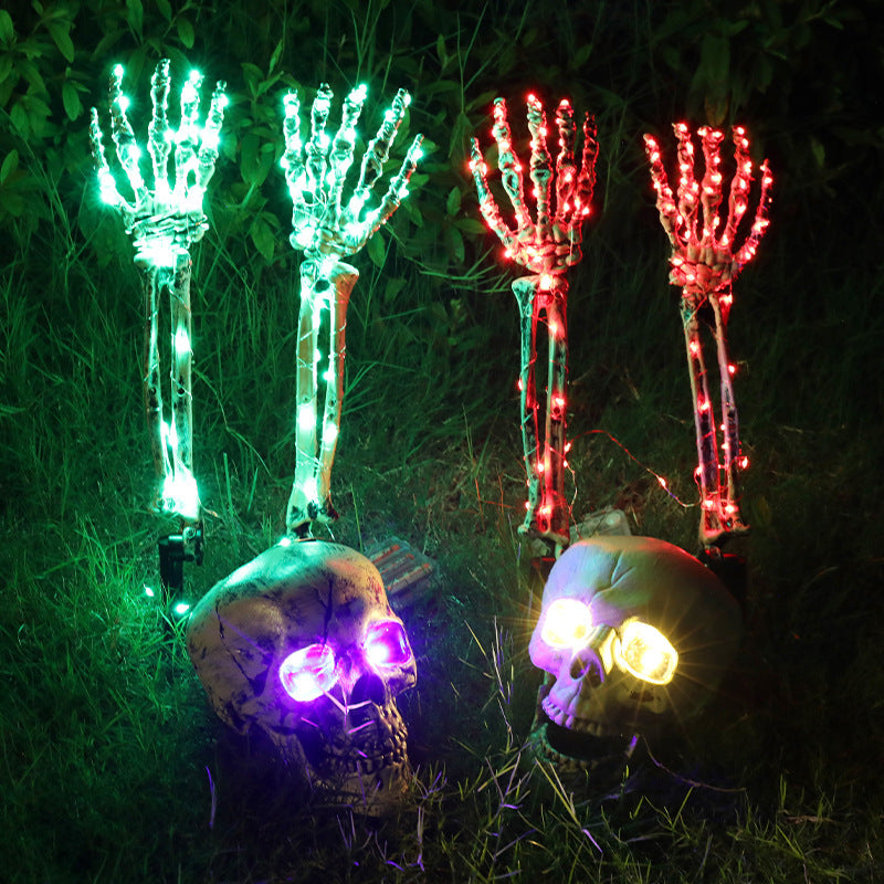 Halloween Dekorative Skelett Hand Halloween Garten Dekoration Requisiten LED Licht emittierendes Geist Hands chädel Handstecker Licht